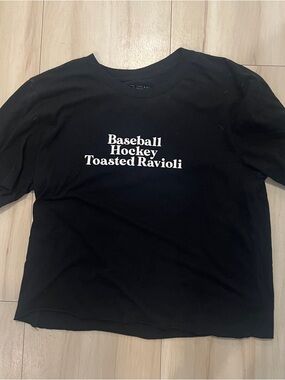 Arch Apparel “Baseball Hockey Toasted Ravioli” Cropped Tee -size S